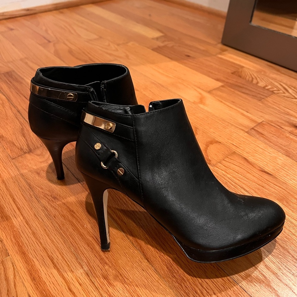 Marc Fisher Black Ankle Booties with Gold Accents